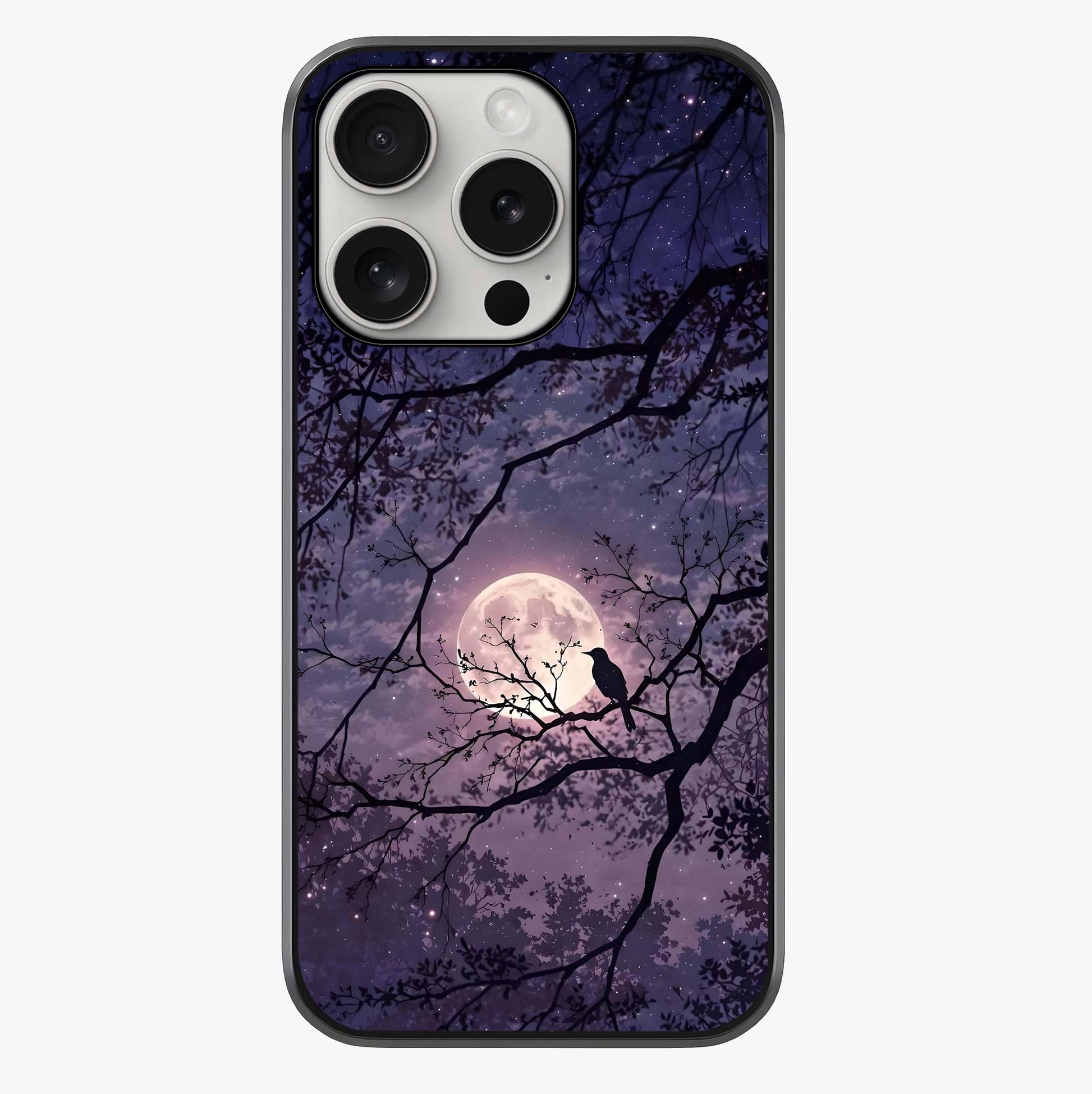 Whispering Moon Silence Glass Case showing full back design in clean flat view with glossy glass finish.