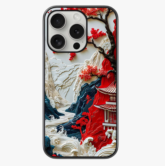 Whispers Of Sakura Waves Glass Case showing full back design in clean flat view with glossy glass finish.