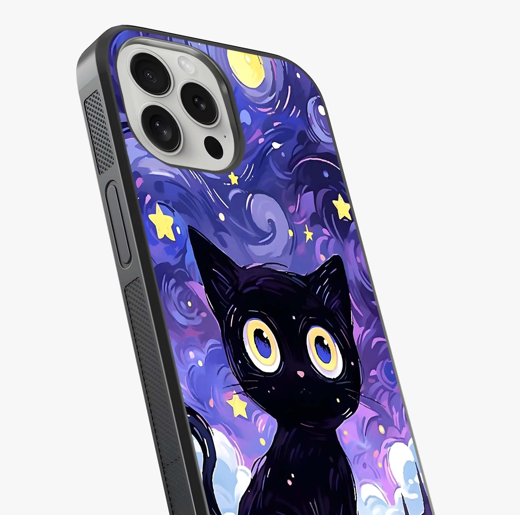 Abstract Cat Art Glass Case captured at a warm angle highlighting gloss, texture and premium glass finish.
