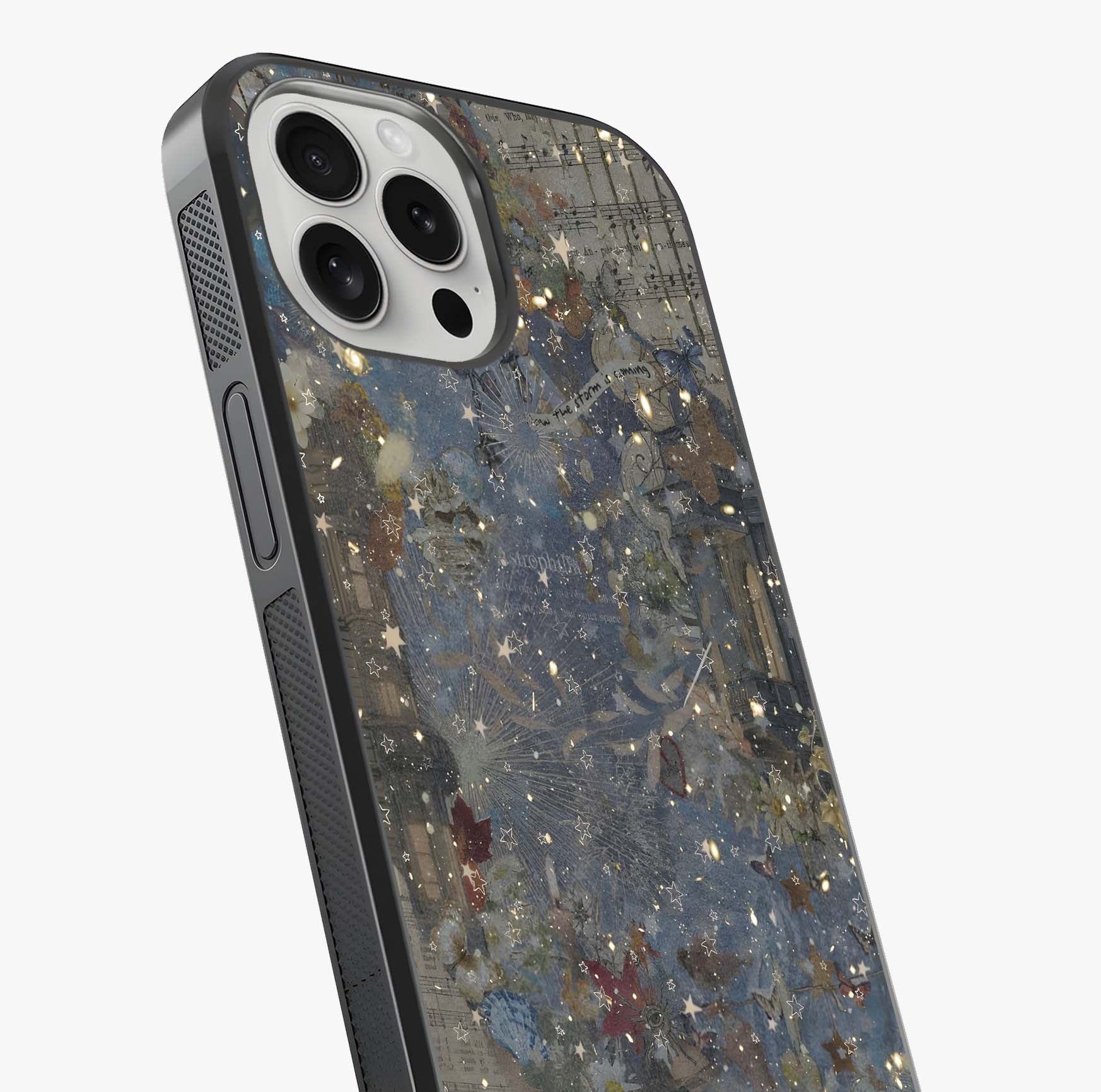Aesthetic Astrolophia Glass Case captured at a warm angle highlighting gloss, texture and premium glass finish.