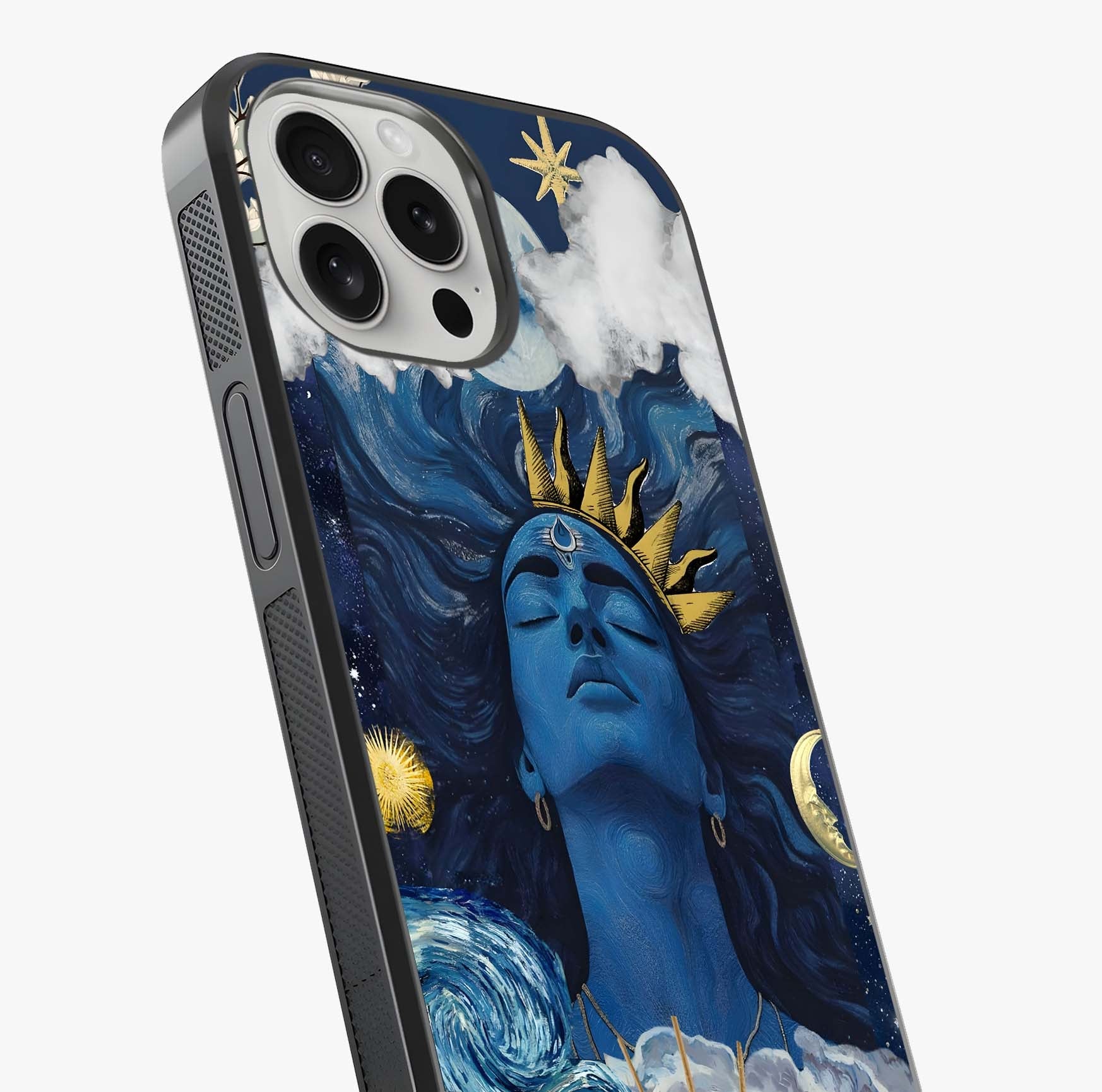 Aesthetic Lord Shiva Glass Case captured at a warm angle highlighting gloss, texture and premium glass finish.