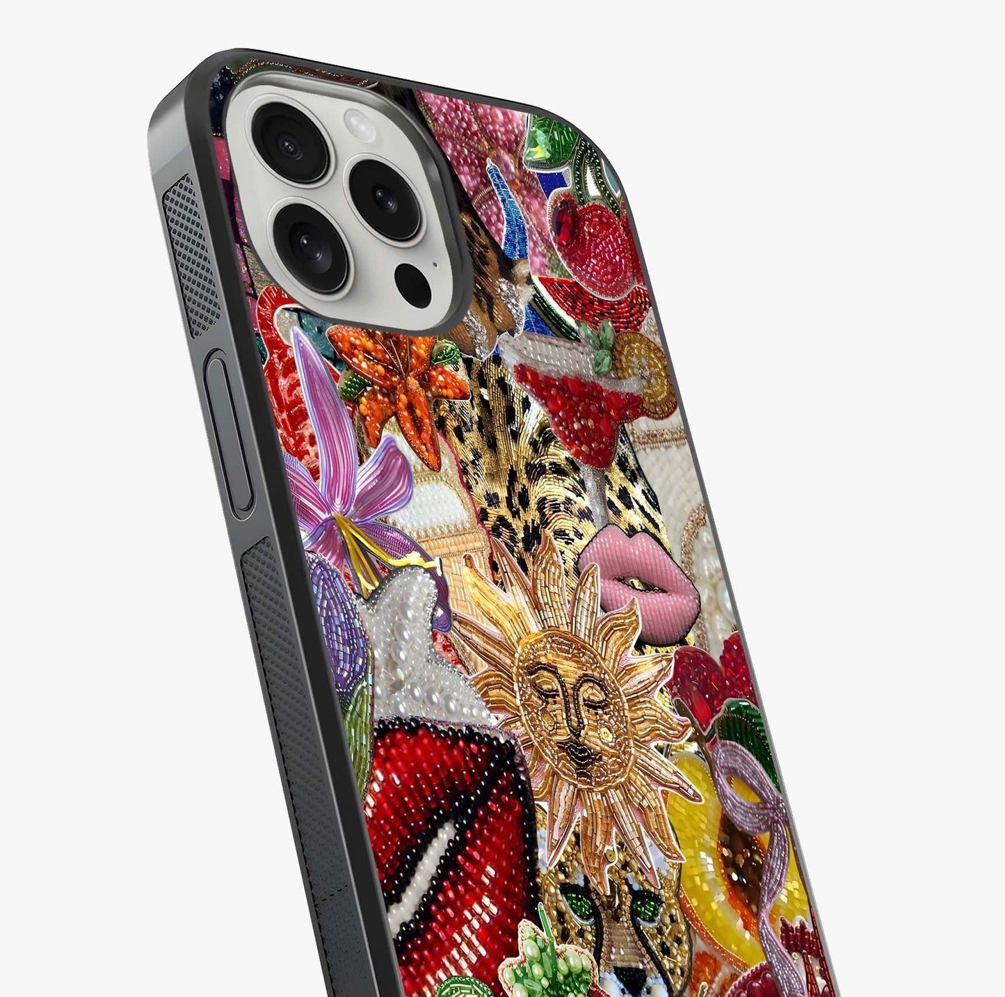 Beaded Fashion Jungle Glass Case captured at a warm angle highlighting gloss, texture and premium glass finish.