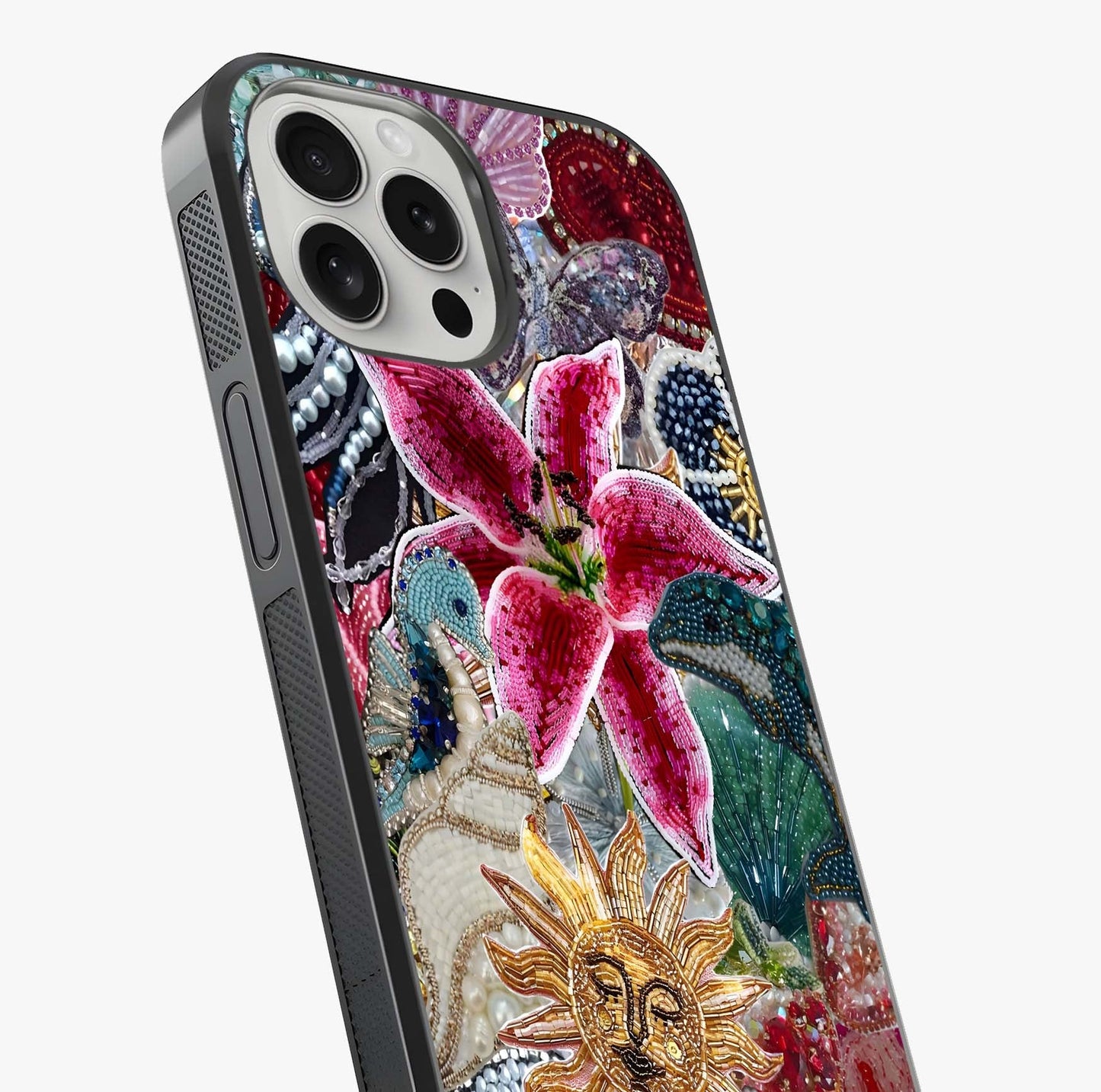 Beaded Garden Fantasy Glass Case captured at a warm angle highlighting gloss, texture and premium glass finish.