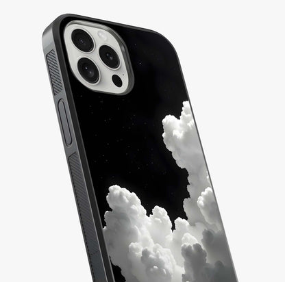 Black Background With White Cloud Glass Case captured at a warm angle highlighting gloss, texture and premium glass finish.
