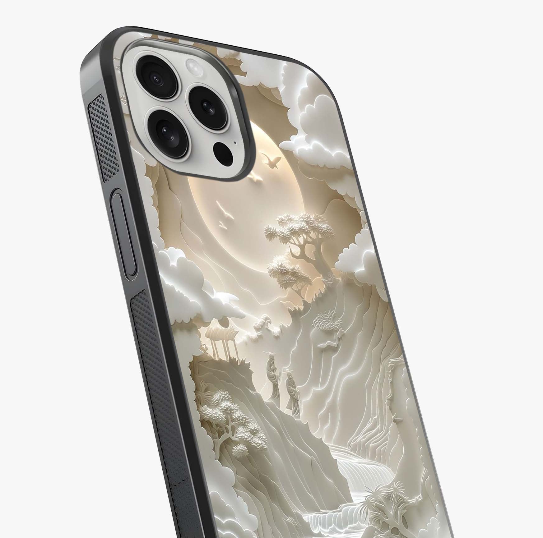 Celestial Origami Glass Case captured at a warm angle highlighting gloss, texture and premium glass finish.