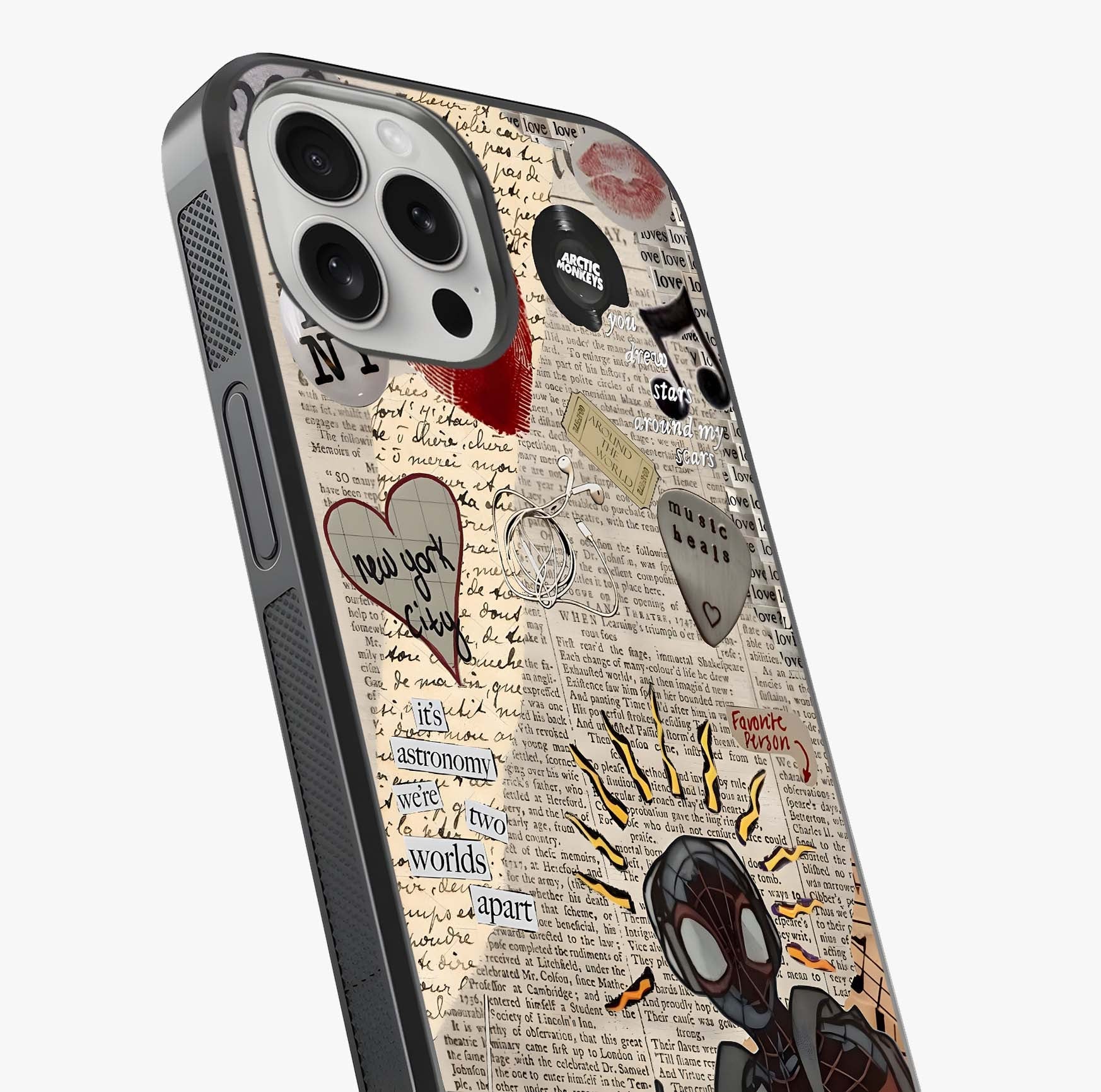 City Dream Sketch Glass Case captured at a warm angle highlighting gloss, texture and premium glass finish.