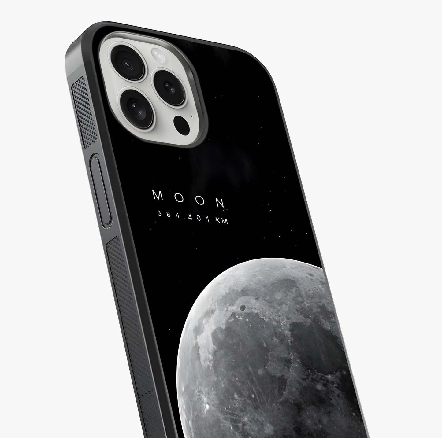 Cosmic Moon Glow Glass Case captured at a warm angle highlighting gloss, texture and premium glass finish.