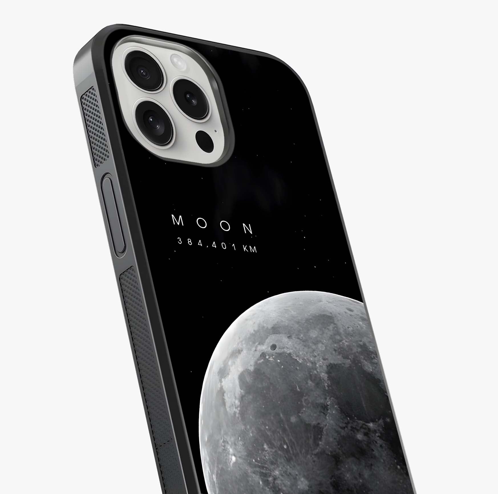Cosmic Moon Glow Glass Case captured at a warm angle highlighting gloss, texture and premium glass finish.