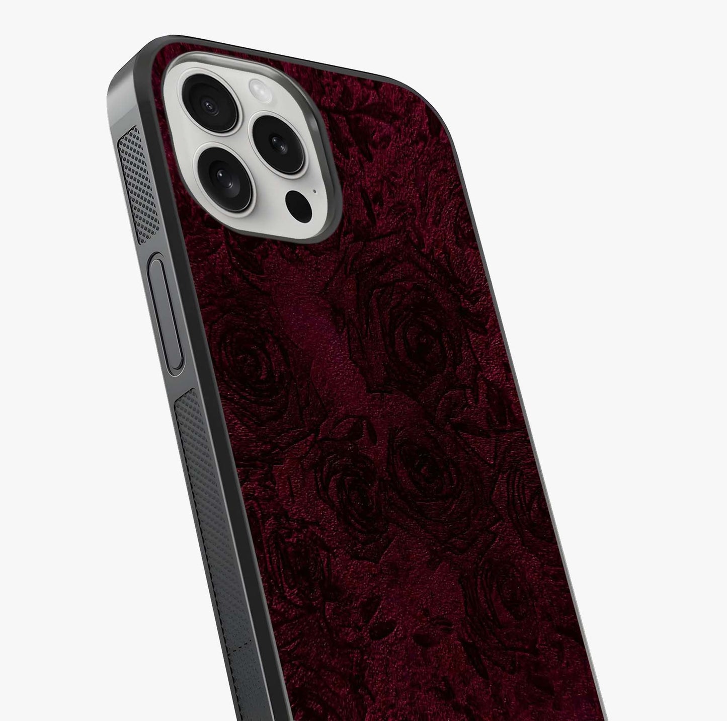 Crimson Fade Flow Glass Case captured at a warm angle highlighting gloss, texture and premium glass finish.