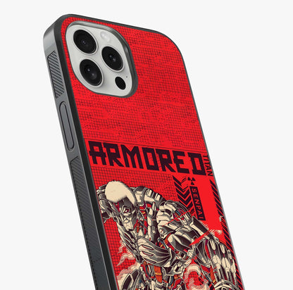 Crimson Mecha Titan Glass Case captured at a warm angle highlighting gloss, texture and premium glass finish.
