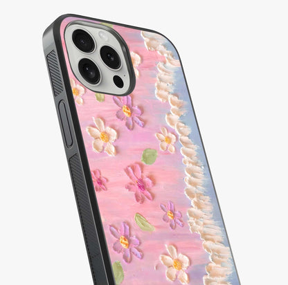 Dreamy Painted Garden Glass Case captured at a warm angle highlighting gloss, texture and premium glass finish.