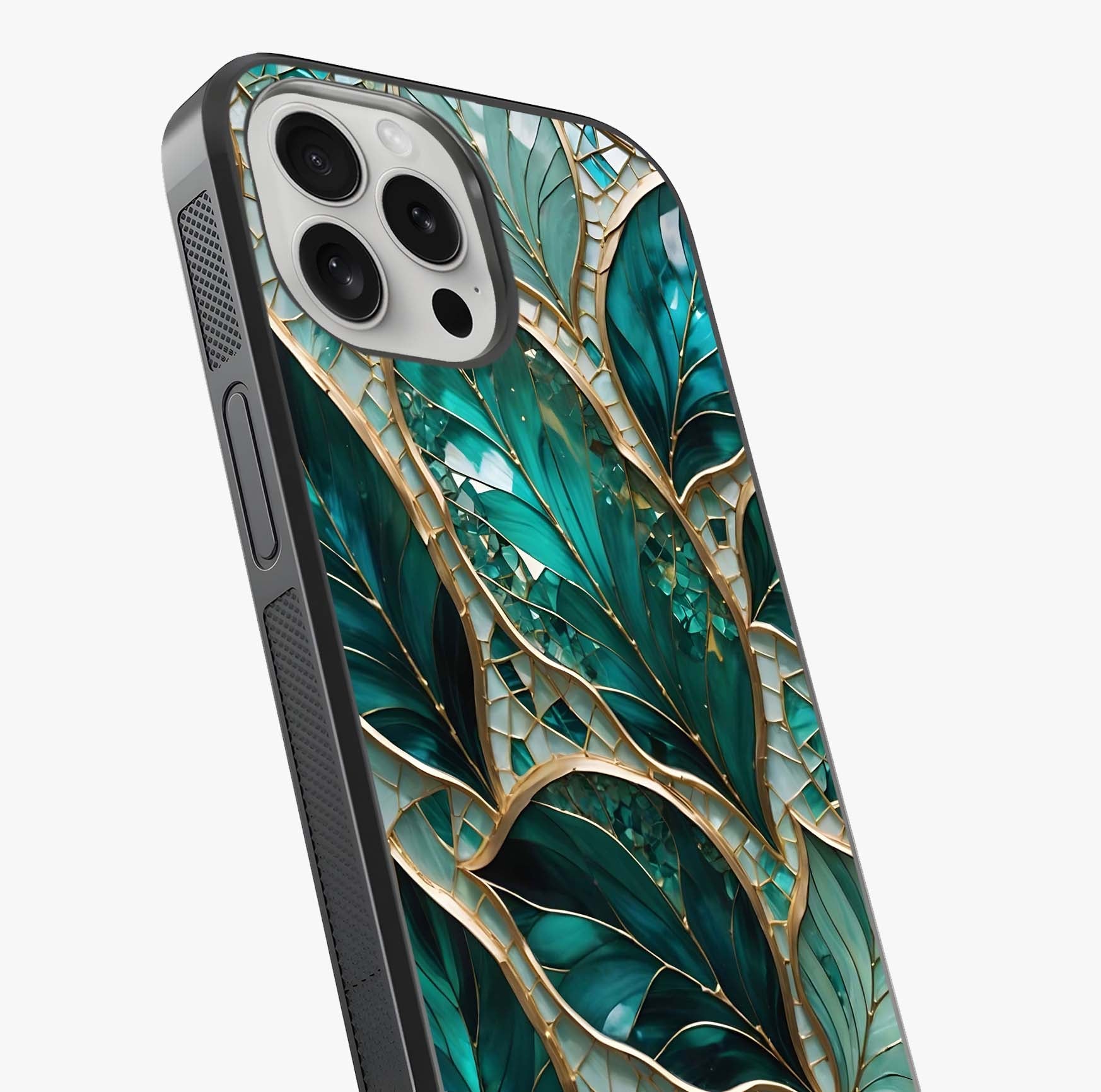 Emerald Leaf Glass Glass Case captured at a warm angle highlighting gloss, texture and premium glass finish.