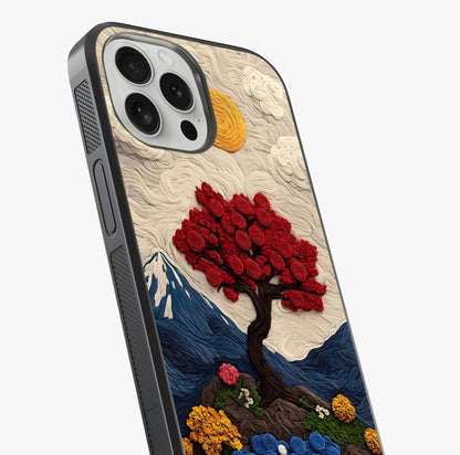 Eternal Nature Tapestry Glass Case captured at a warm angle highlighting gloss, texture and premium glass finish.