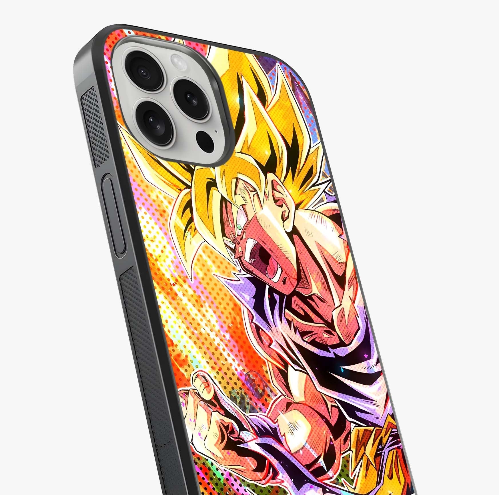 Firing Goku Glass Case captured at a warm angle highlighting gloss, texture and premium glass finish.