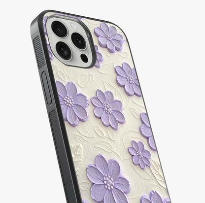Floral Wall Art With Purple Flowers Glass Case captured at a warm angle highlighting gloss, texture and premium glass finish.