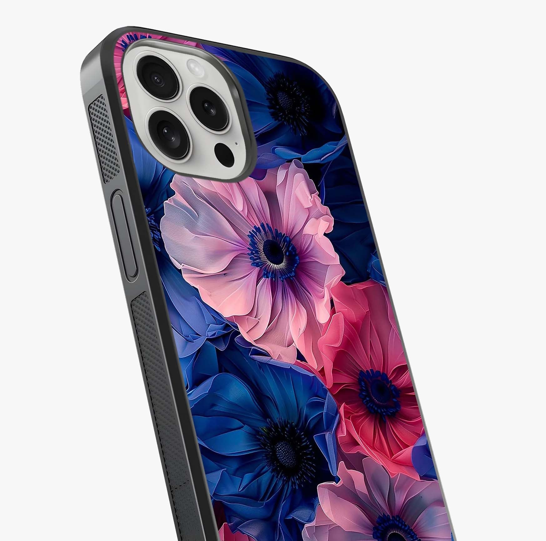 Flower Paper Art Pattern Glass Case captured at a warm angle highlighting gloss, texture and premium glass finish.