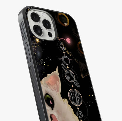 Galactic Cat Glass Case captured at a warm angle highlighting gloss, texture and premium glass finish.