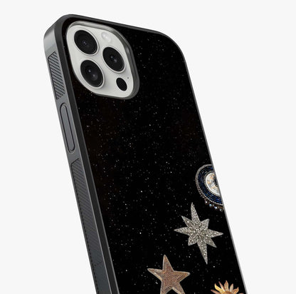 Galactic Charm Glow Glass Case captured at a warm angle highlighting gloss, texture and premium glass finish.