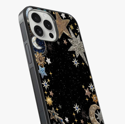 Galactic Jewel Stars Glass Case captured at a warm angle highlighting gloss, texture and premium glass finish.