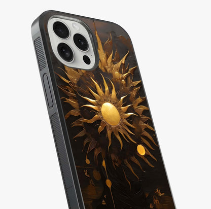 Golden Sun Majesty Glass Case captured at a warm angle highlighting gloss, texture and premium glass finish.