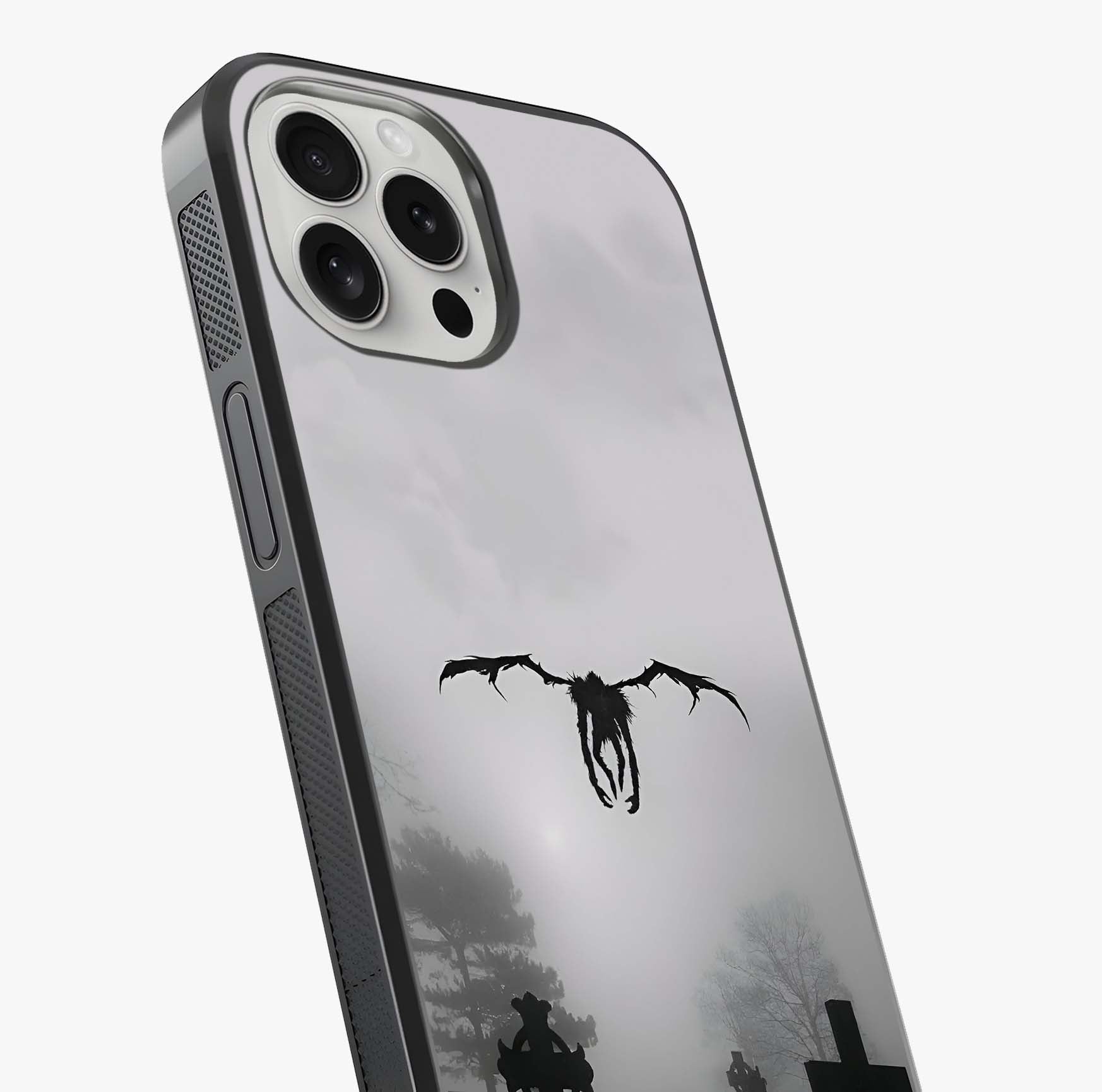 Graveyard Shadow Descent Glass Case captured at a warm angle highlighting gloss, texture and premium glass finish.
