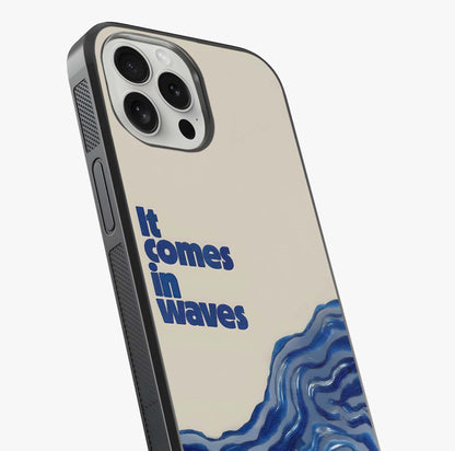 It Comes In Waves Quote Glass Case captured at a warm angle highlighting gloss, texture and premium glass finish.