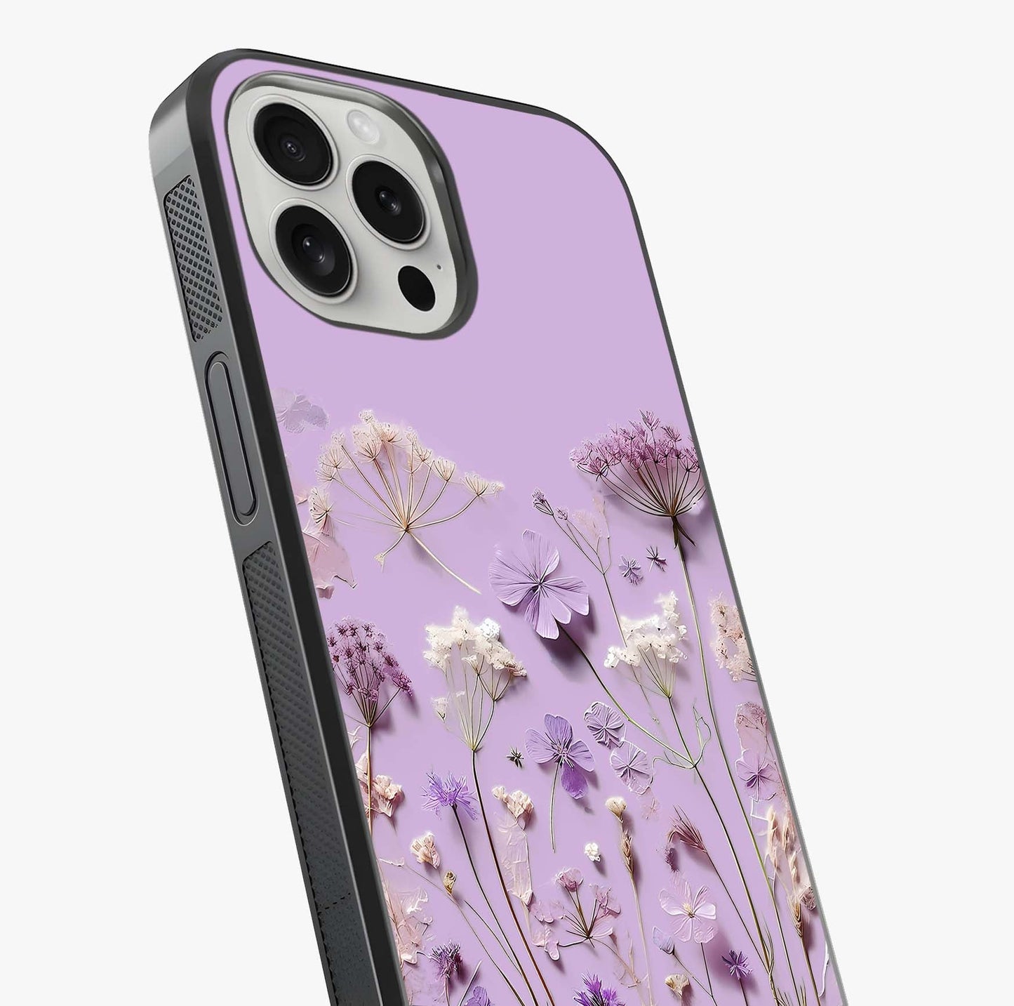 Lavender Blossom Dream Glass Case captured at a warm angle highlighting gloss, texture and premium glass finish.