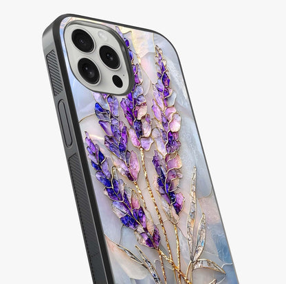 Lavender Dream Glow Glass Case captured at a warm angle highlighting gloss, texture and premium glass finish.