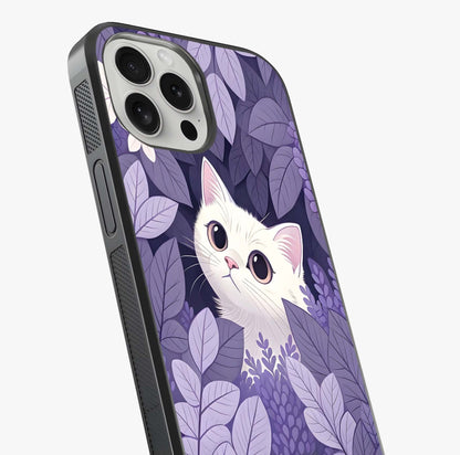 Lilac Hide Peek Cat Glass Case captured at a warm angle highlighting gloss, texture and premium glass finish.