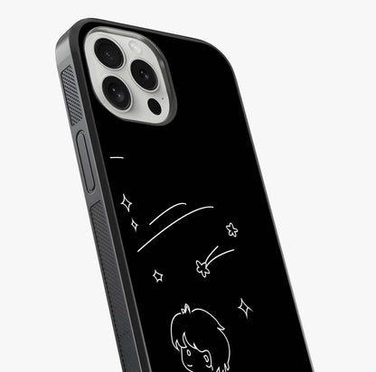 Line Art Boy With Shooting Stars Glass Case captured at a warm angle highlighting gloss, texture and premium glass finish.