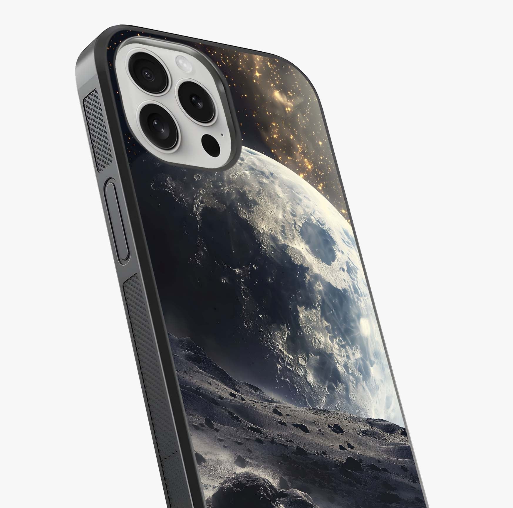 Lunar Horizon Glow Glass Case captured at a warm angle highlighting gloss, texture and premium glass finish.