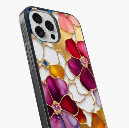 Marble Flower Pattern Glass Case captured at a warm angle highlighting gloss, texture and premium glass finish.