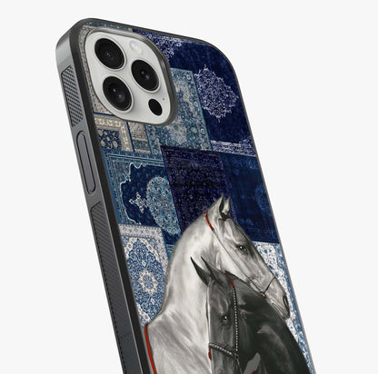 Midnight Stallion Blues Glass Case captured at a warm angle highlighting gloss, texture and premium glass finish.