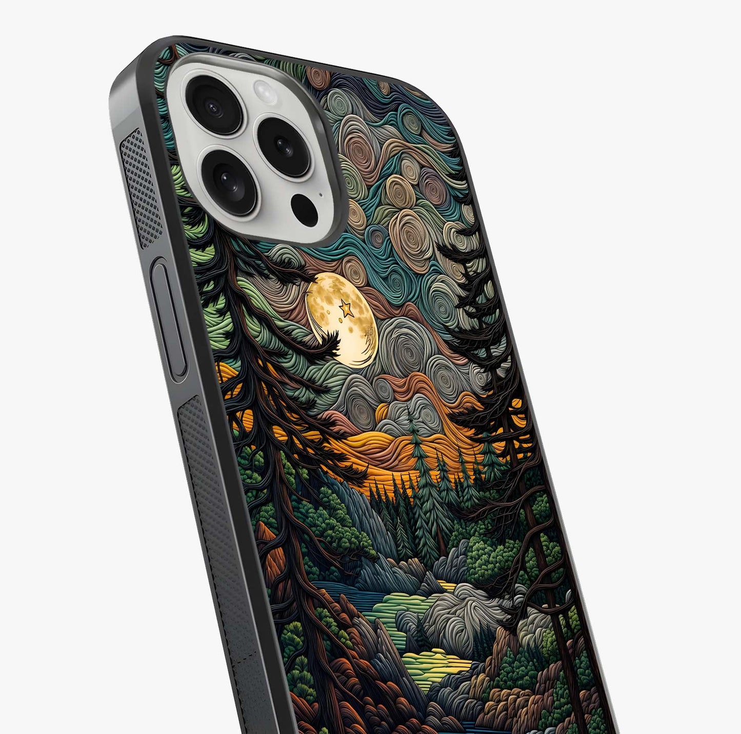 Moonlight Forest Dream Glass Case captured at a warm angle highlighting gloss, texture and premium glass finish.