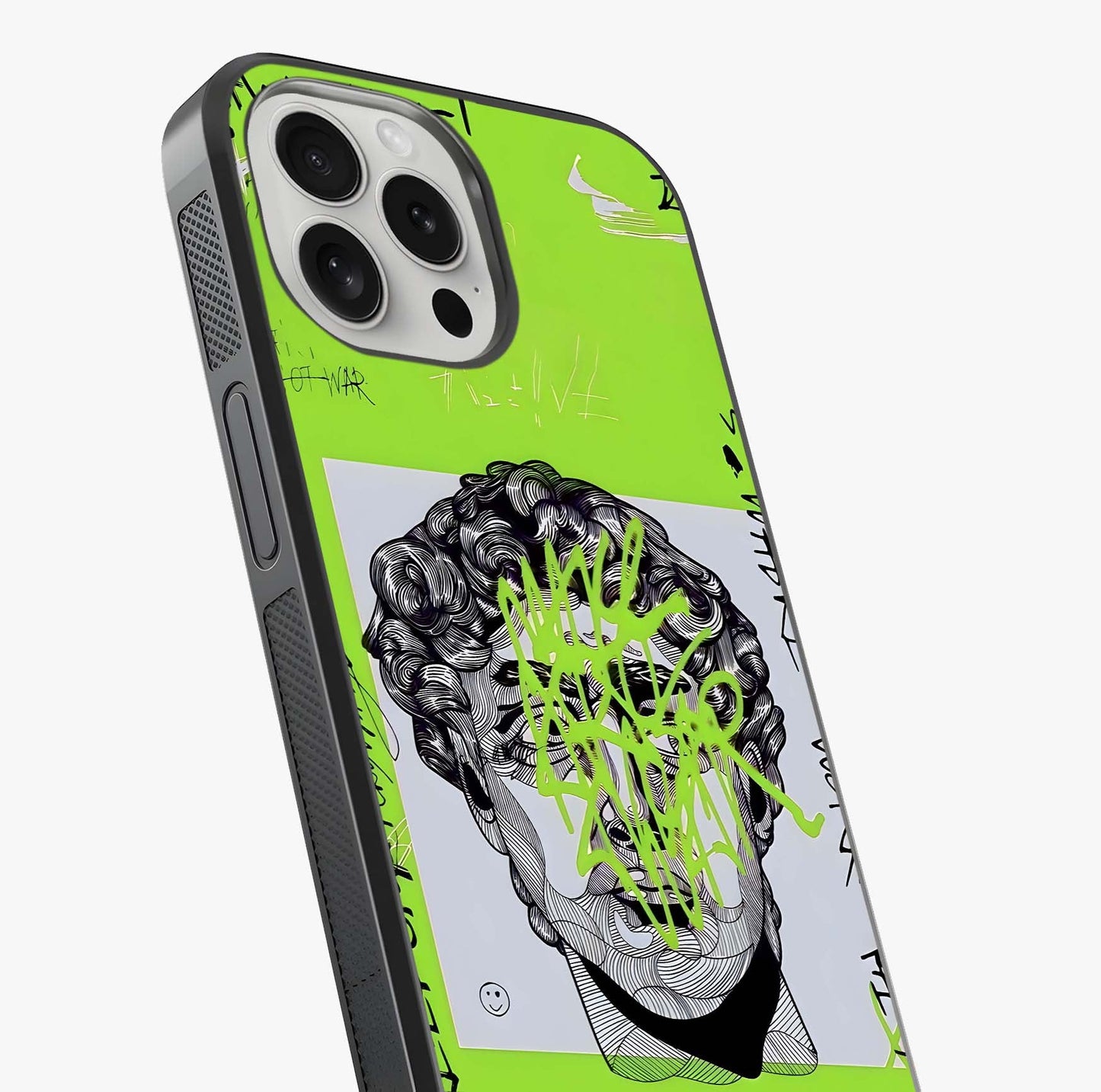 Neo Graffiti Rebellion Glass Case captured at a warm angle highlighting gloss, texture and premium glass finish.