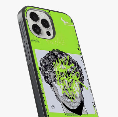Neo Graffiti Rebellion Glass Case captured at a warm angle highlighting gloss, texture and premium glass finish.