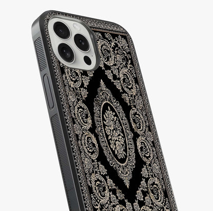 Noir Bloom Elegance Glass Case captured at a warm angle highlighting gloss, texture and premium glass finish.