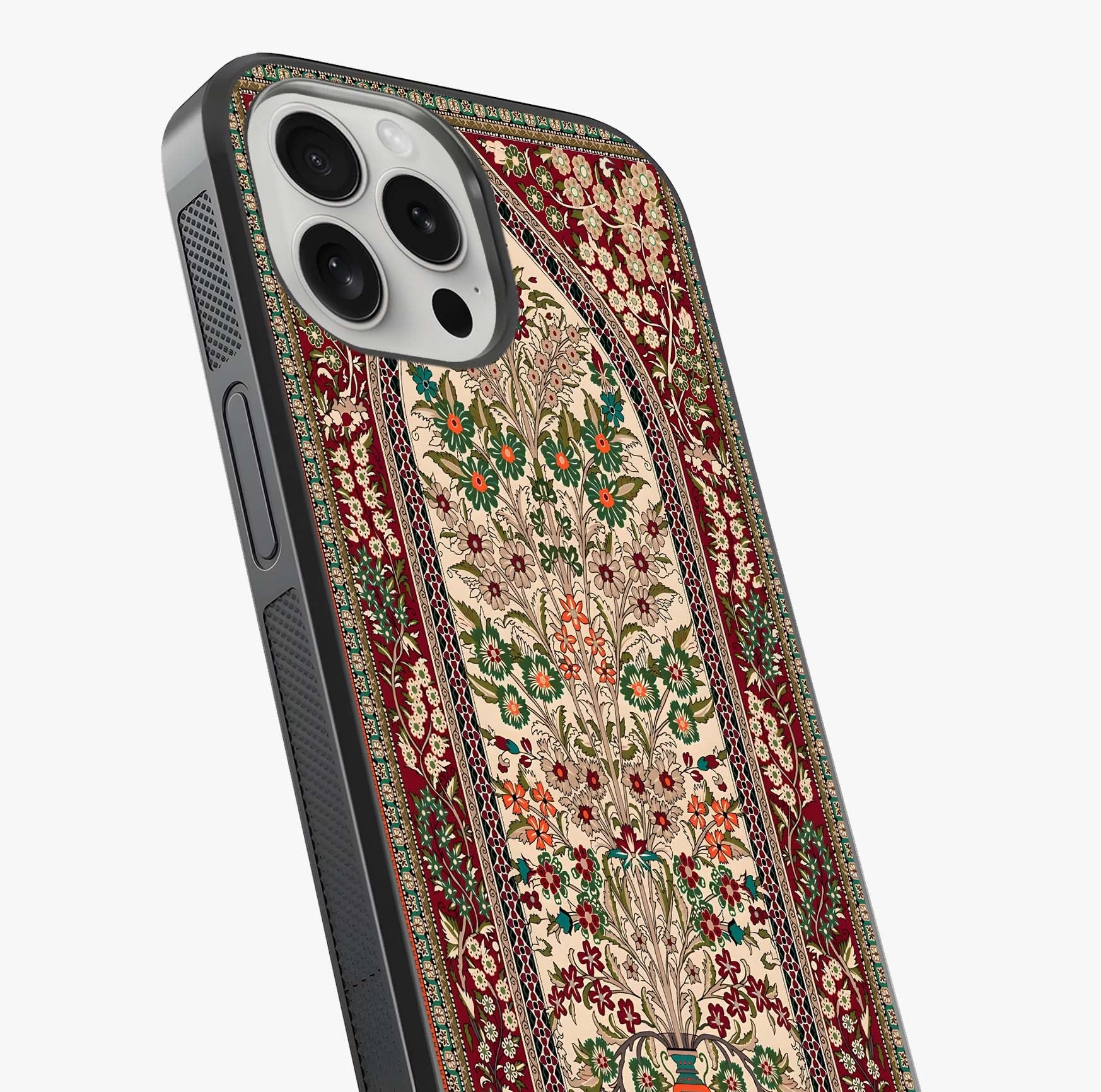 Persian Inspired Glass Case captured at a warm angle highlighting gloss, texture and premium glass finish.