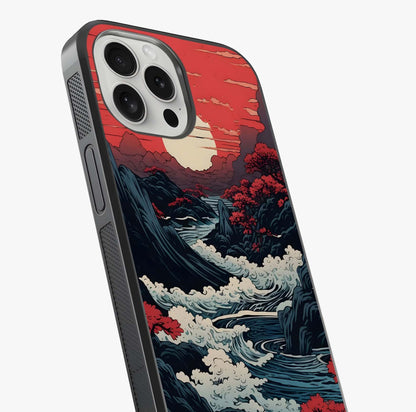 Red Sunset Scenery Glass Case captured at a warm angle highlighting gloss, texture and premium glass finish.
