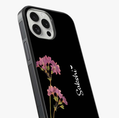 Riching Lavender Flower Custom Name Glass Case captured at a warm angle highlighting gloss, texture and premium glass finish.