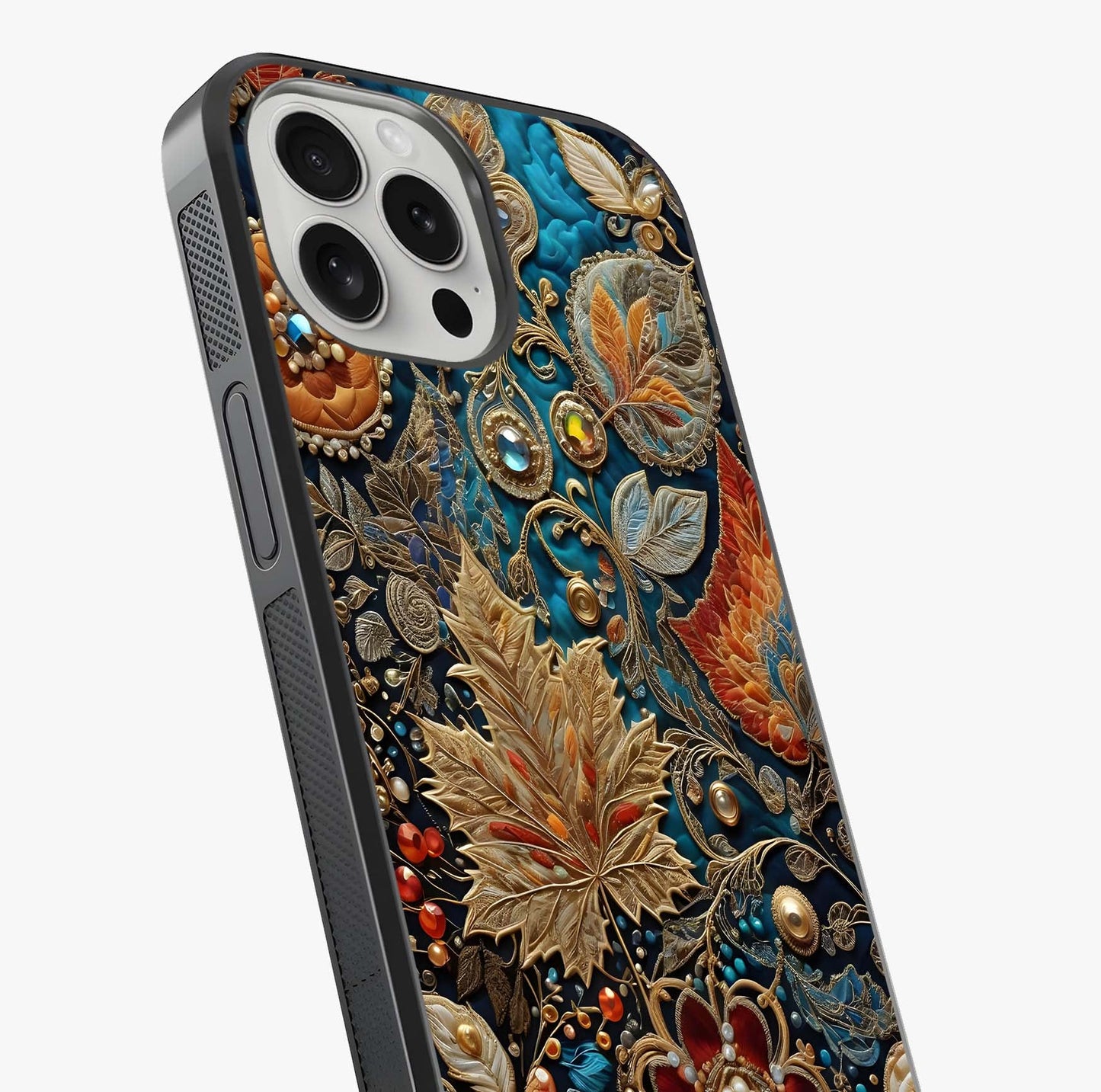 Royal Jewel Garden Glass Case captured at a warm angle highlighting gloss, texture and premium glass finish.