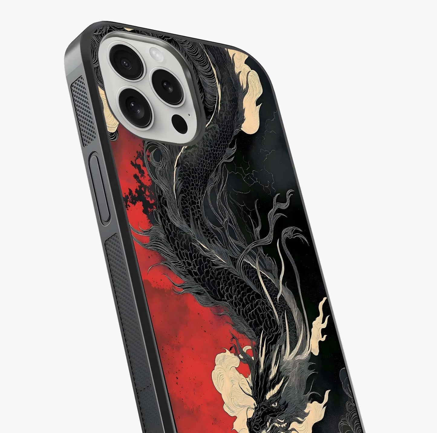Shadow Dragon Fury Glass Case captured at a warm angle highlighting gloss, texture and premium glass finish.