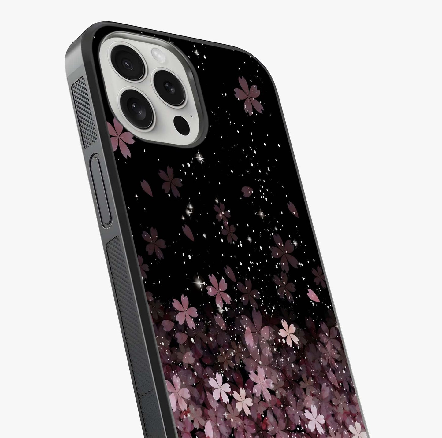 Small Starry Flowers Glass Case captured at a warm angle highlighting gloss, texture and premium glass finish.