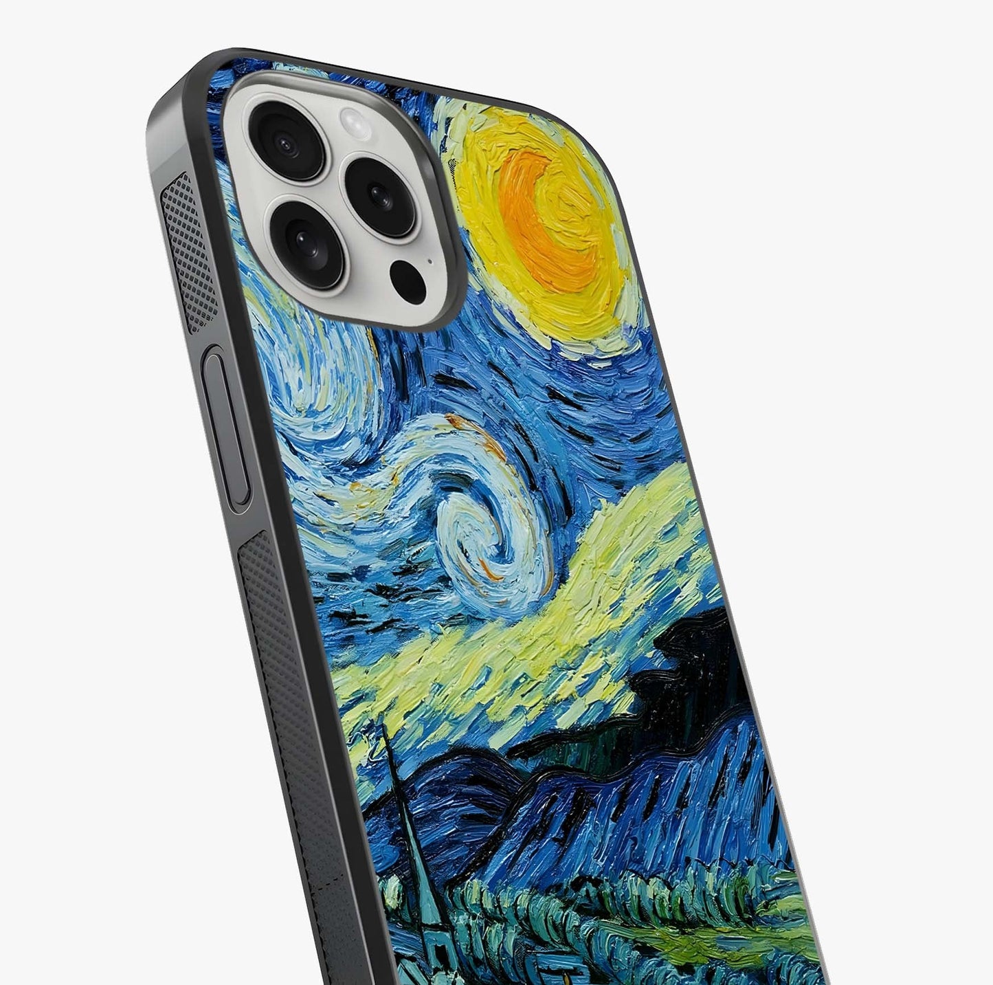 Van Gogh Art Glass Case captured at a warm angle highlighting gloss, texture and premium glass finish.