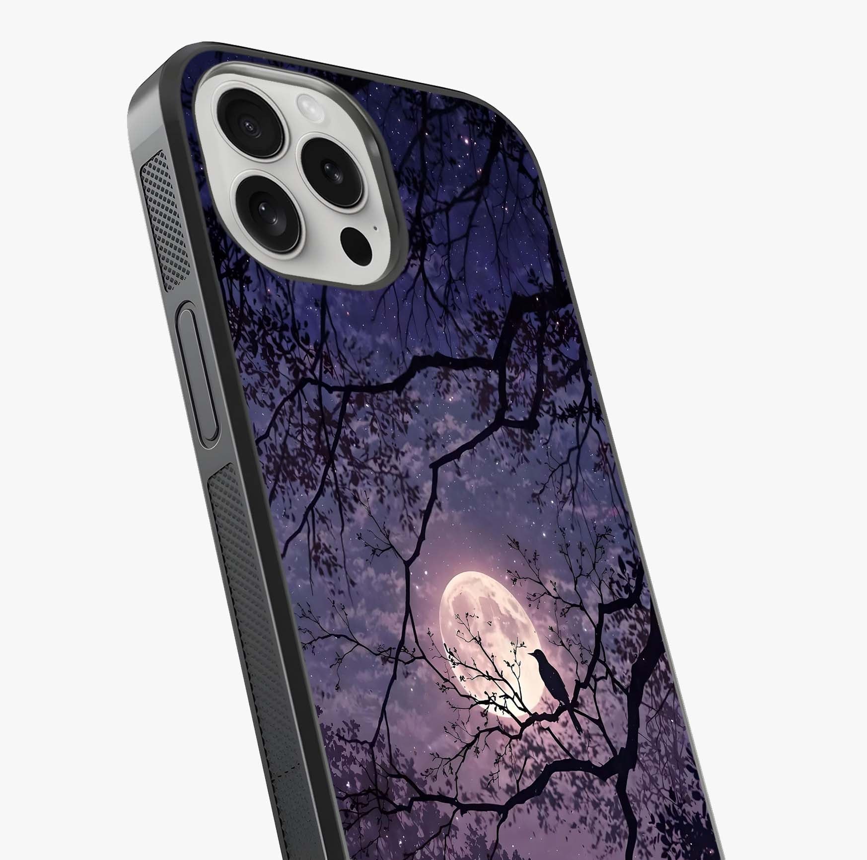 Whispering Moon Silence Glass Case captured at a warm angle highlighting gloss, texture and premium glass finish.