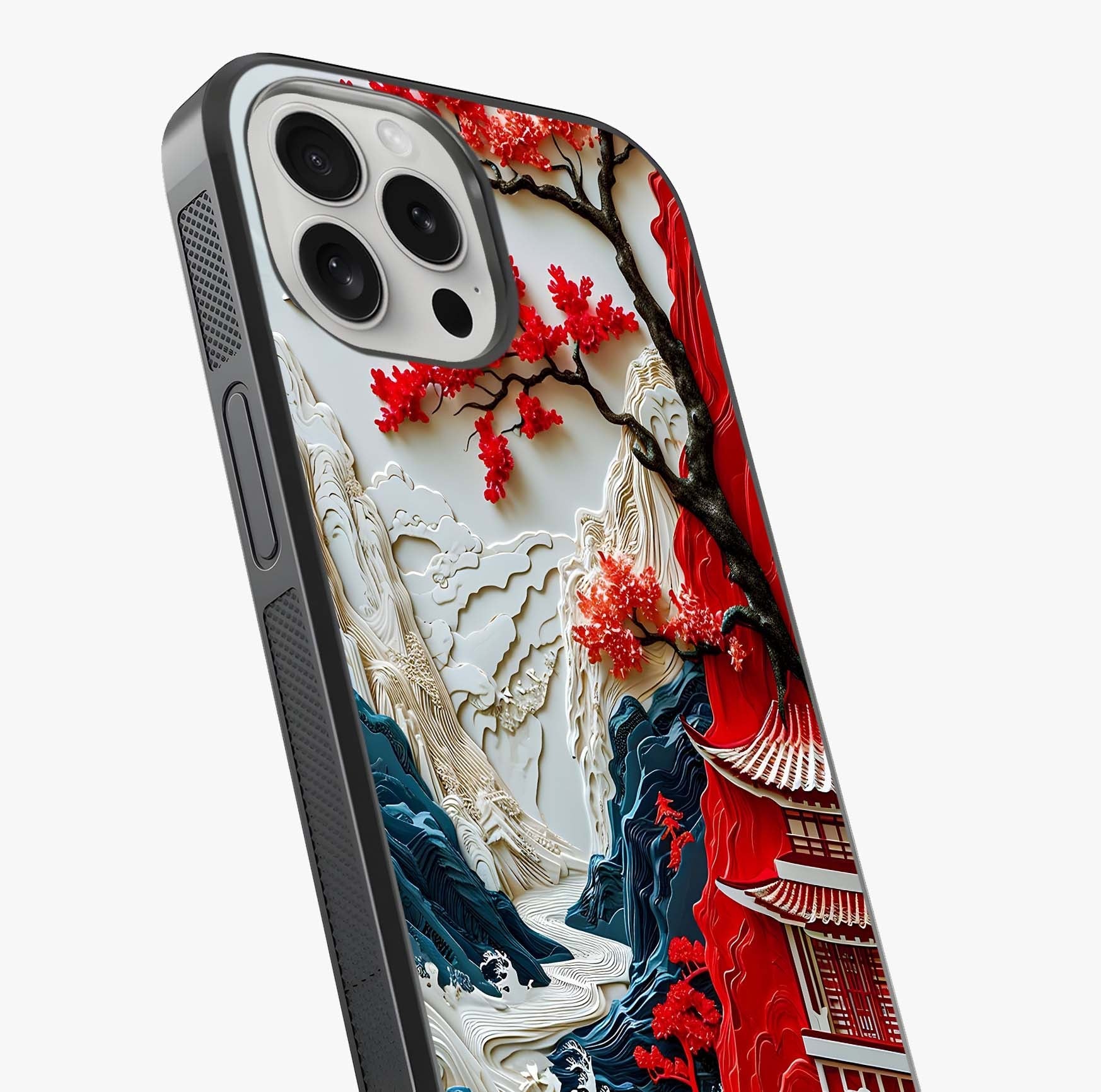 Whispers Of Sakura Waves Glass Case captured at a warm angle highlighting gloss, texture and premium glass finish.