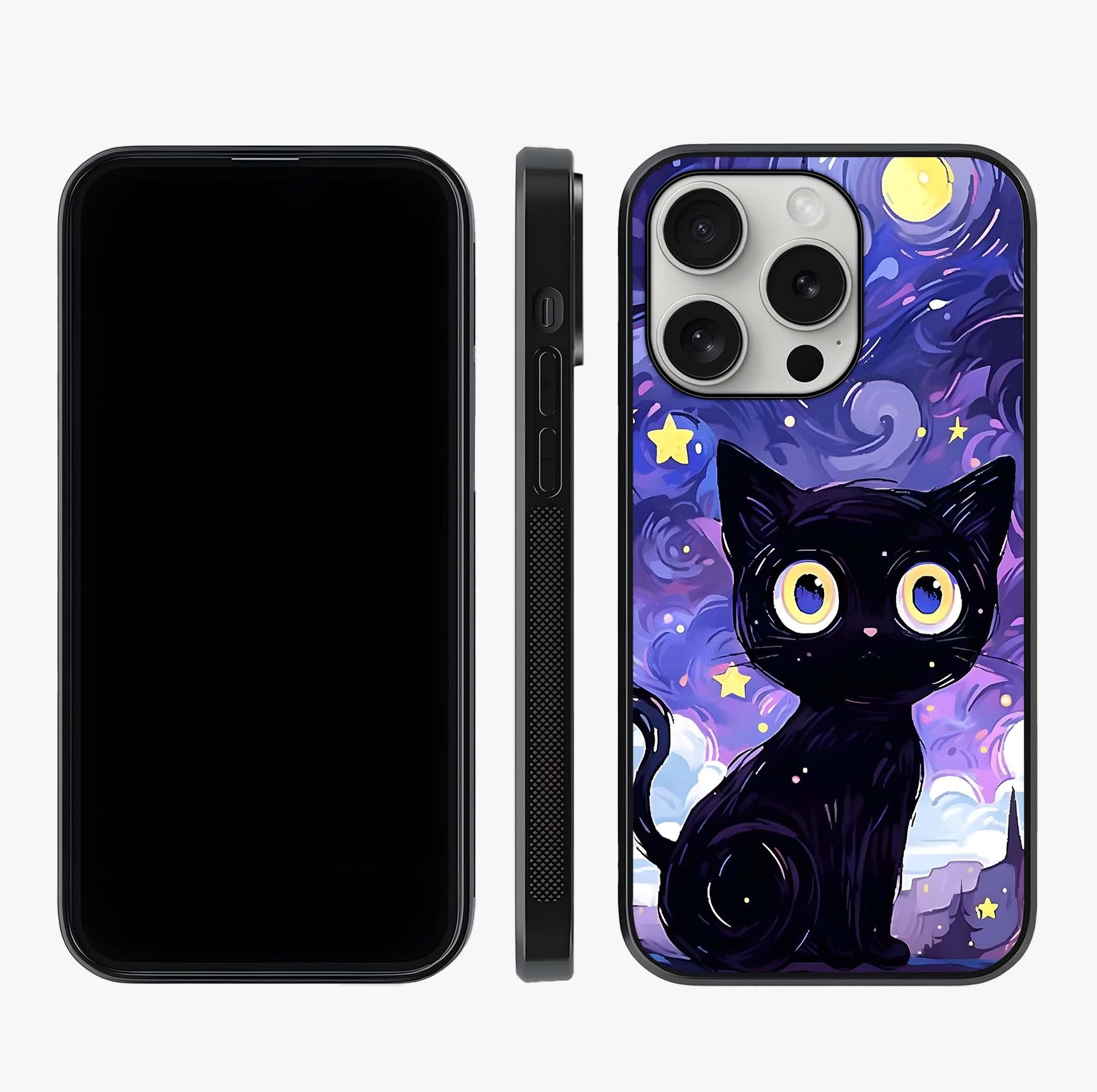 Abstract Cat Art Glass Case displayed upright for full design visibility and premium finish.