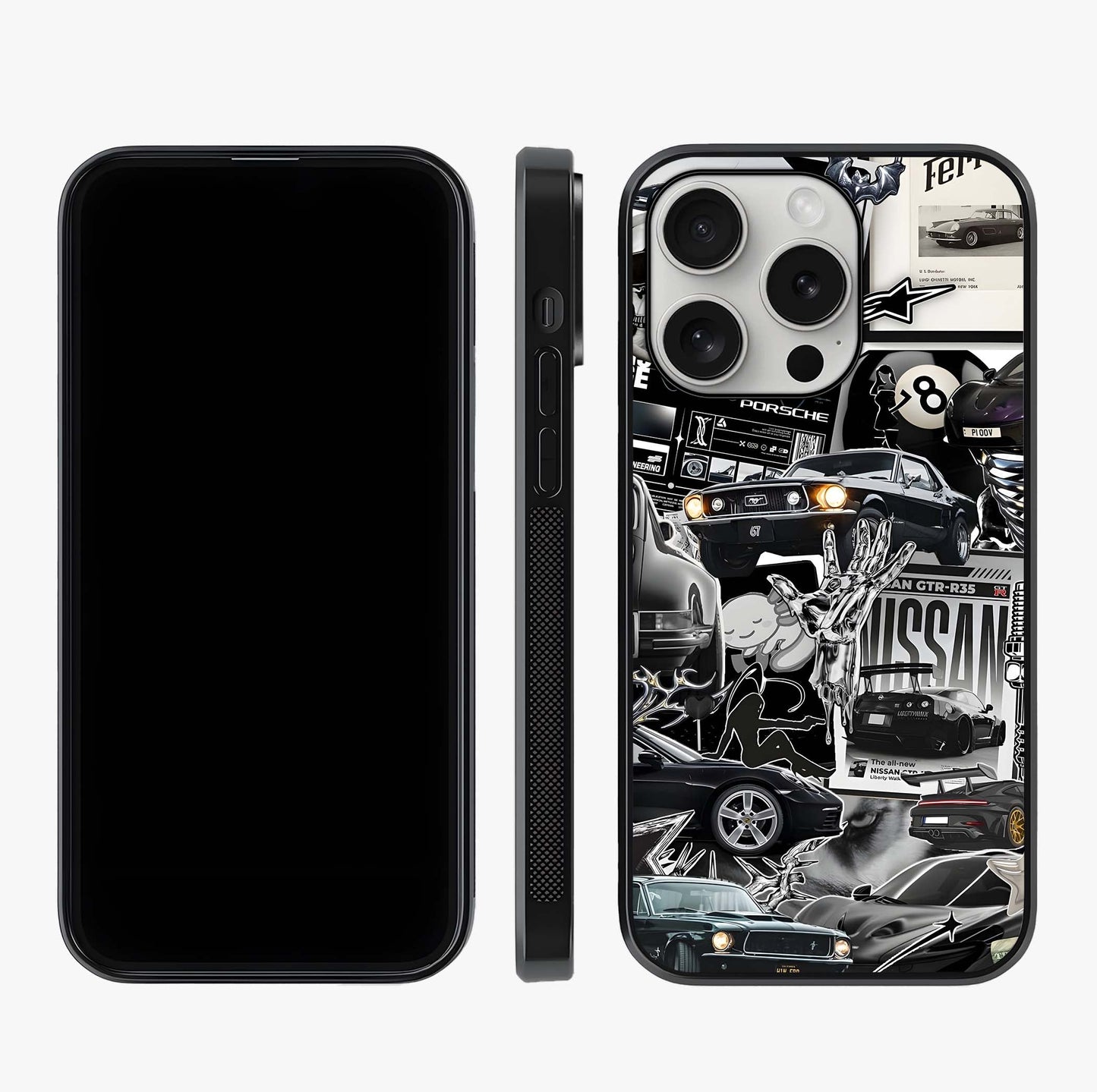 Aesthetic Dark Love Glass Case displayed upright for full design visibility and premium finish.