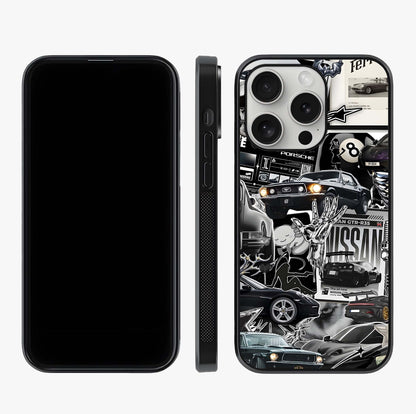 Aesthetic Dark Love Glass Case displayed upright for full design visibility and premium finish.