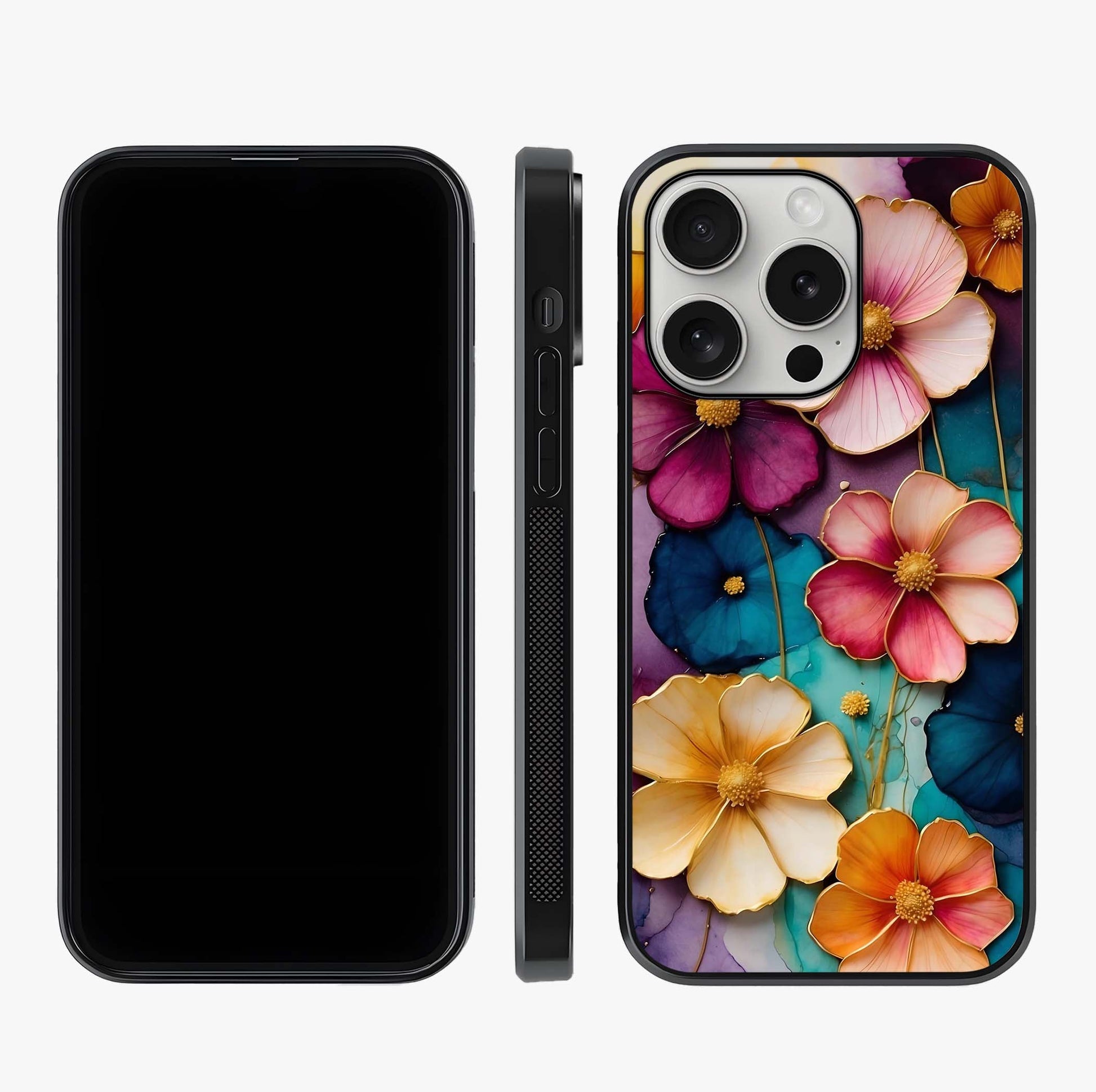 Artlyn Grace Flower Pattern Glass Case displayed upright for full design visibility and premium finish.